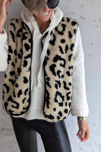 Stilla | Leopardmønster Frontåbning Casual Efterårs- og Vintervest Jakke