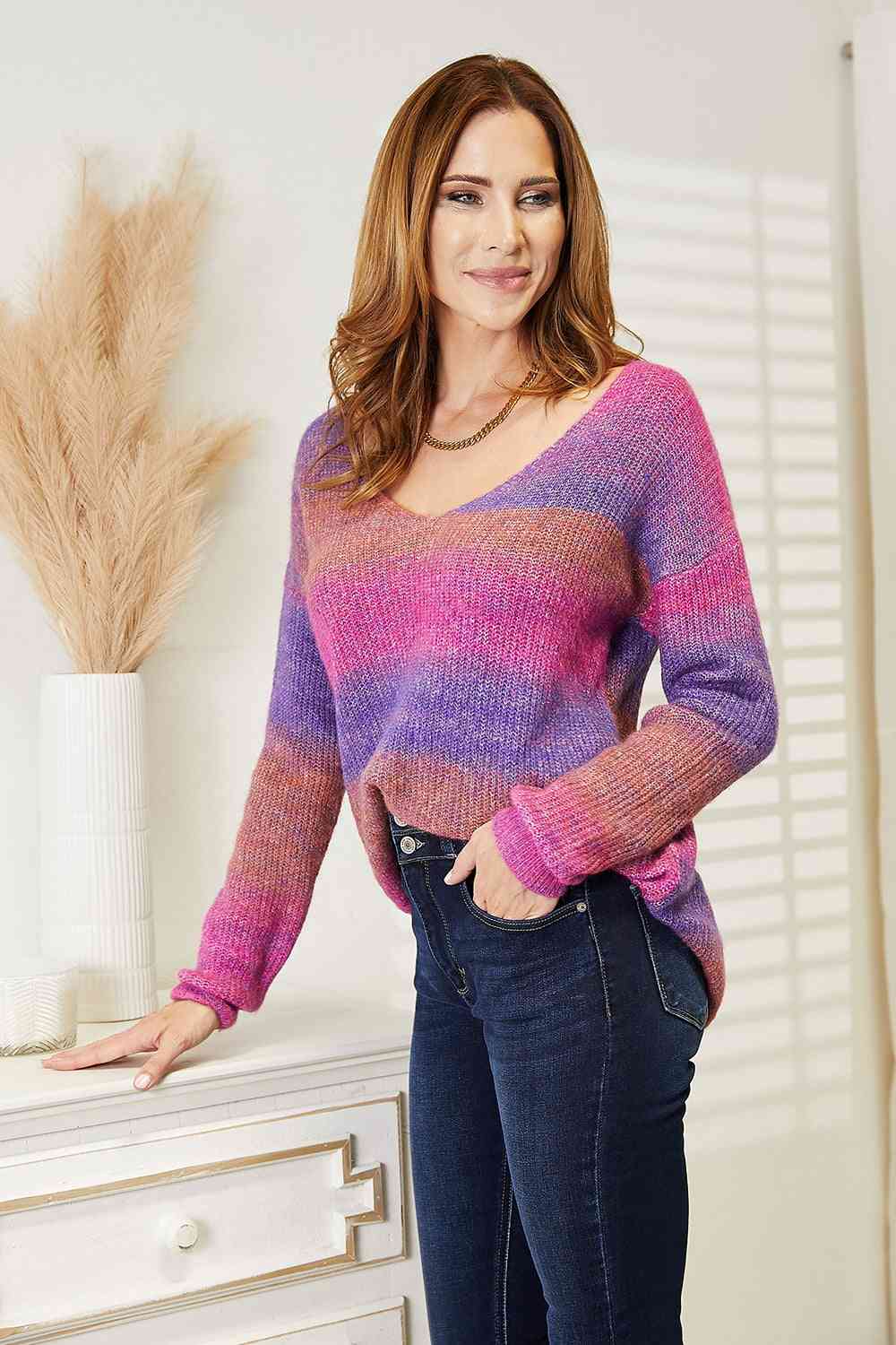 Stilla | Tag Multifarvet Rib-strik V-hals Strik Pullover