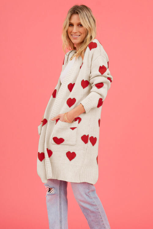 Stilla | Grafisk Åben Front Cardigan Med Lommer