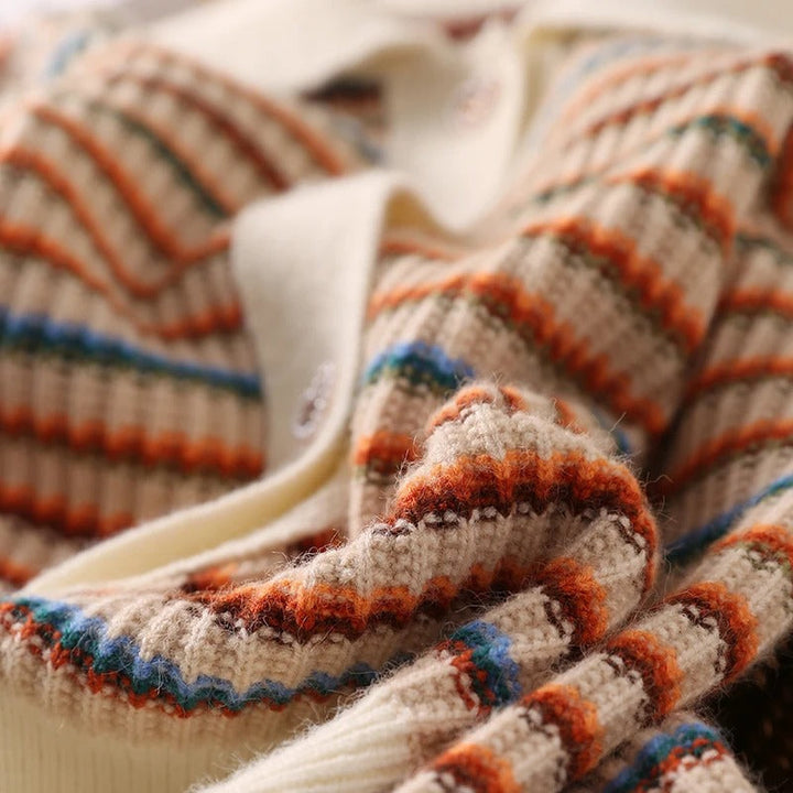 Stilla | Stribet Strikjakke med Krave