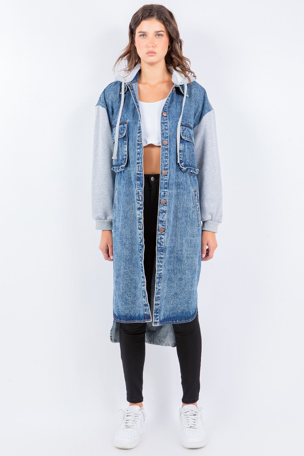 Stilla | Bazi Contrast Langline Hættejakke i Denim