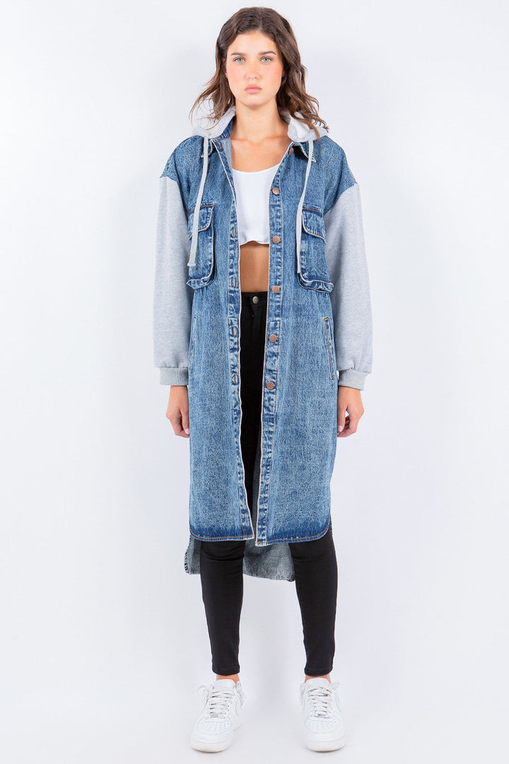 Stilla | Bazi Contrast Langline Hættejakke i Denim