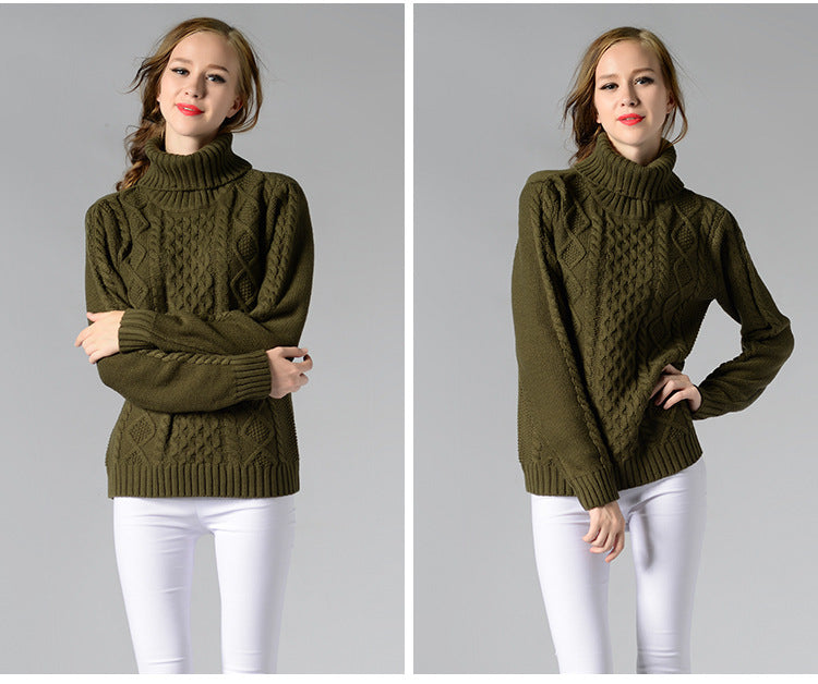 Skovae | Dame Rullekrave sweater med lange ærmer og kabelstrik
