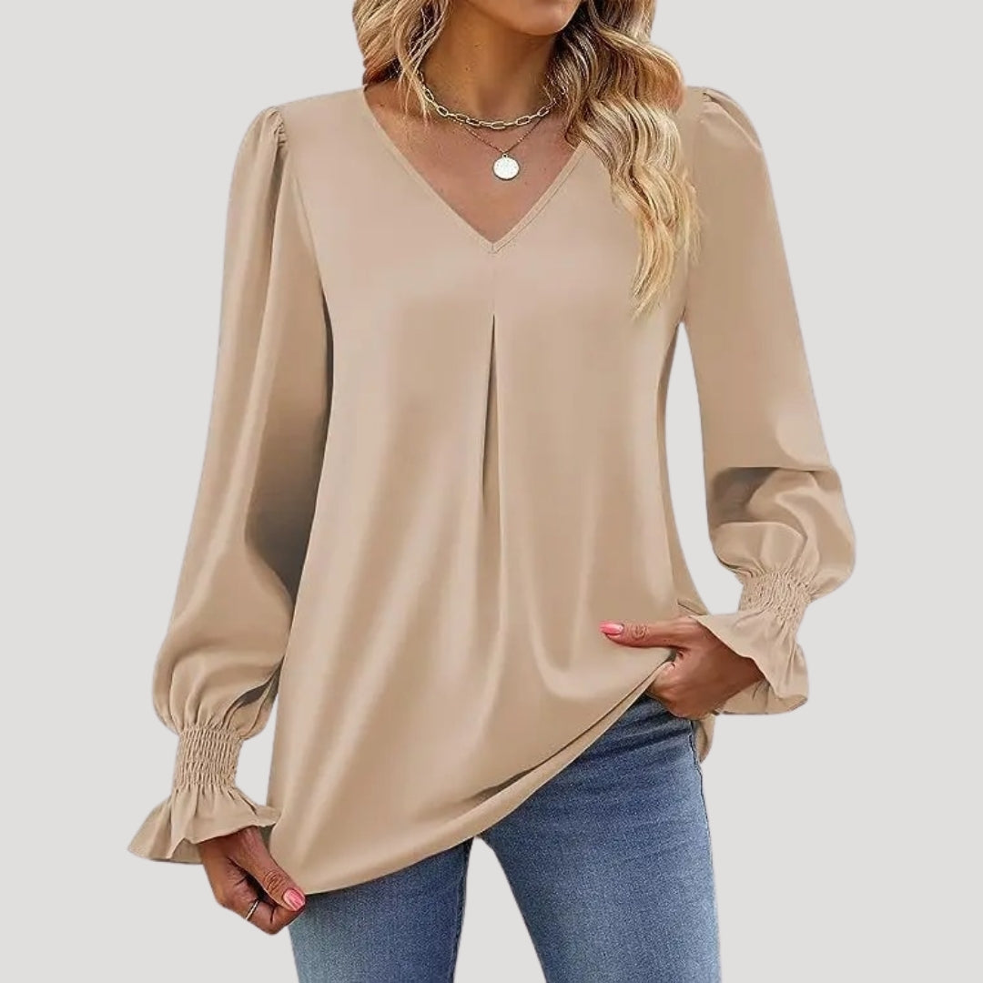 Stilla | Elegant V-Hals Langærmet Bluse