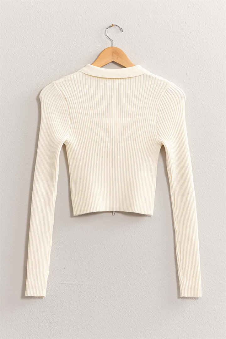 Stilla | Ribbet Dobbelt Lynlås Cropped Cardigan