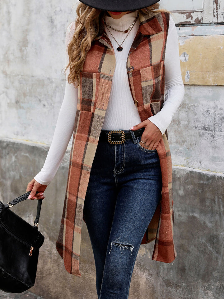 Stilla | Pocketed Button Up Plaid Vest