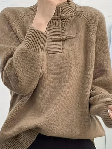 Stilla | Beige Striktrøje Til Kvinder Med Høj Hals Og Ribbet Detaljer