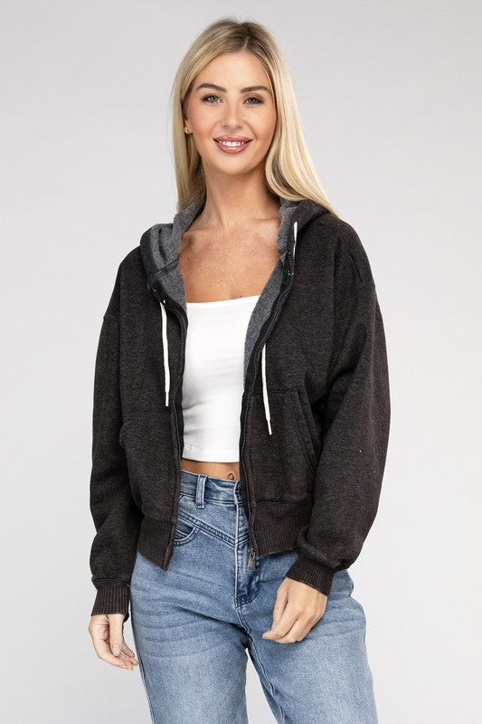 Stilla | Sweatjakke Med Lynlås I Acid Wash Fleece