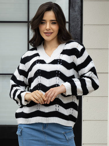 Stilla | Stribet V-hals Sweater