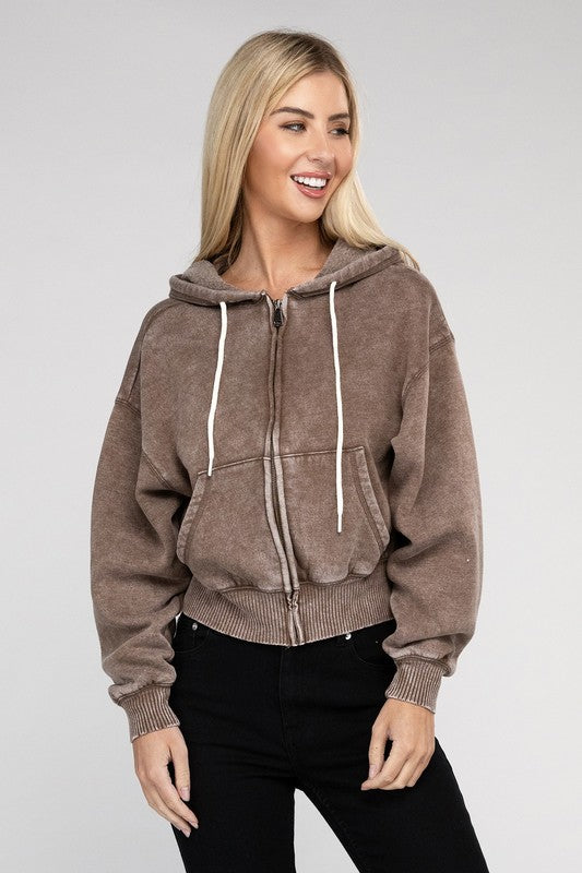 Stilla | Sweatjakke Med Lynlås I Acid Wash Fleece