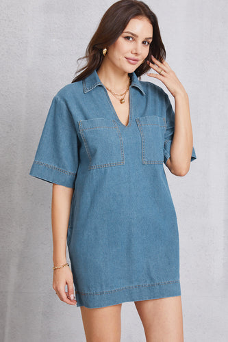 Stilla | Krave Hals Mini Denim Kjole
