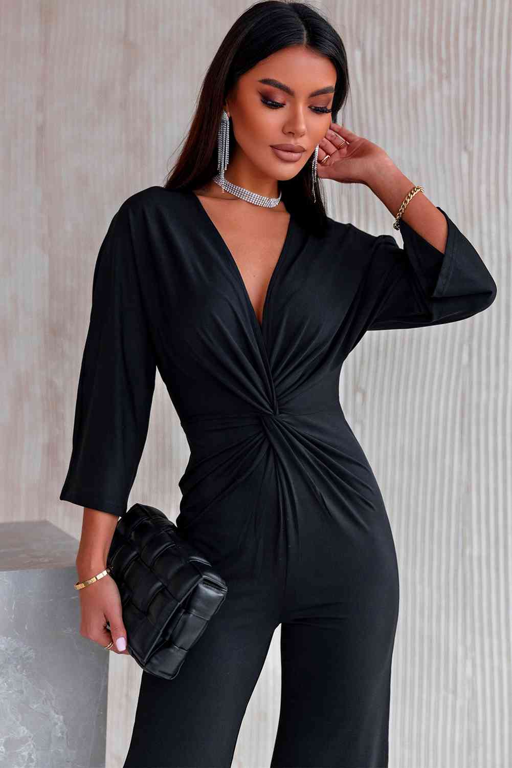 Stilla | Plunge Trekvart Ærme Jumpsuit