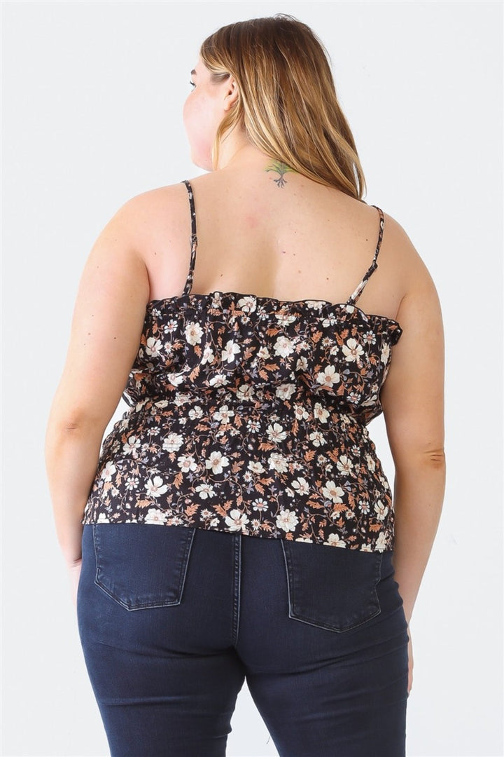 Stilla | Plus Size Flæse Blomster Fyrkantet Hals Cami