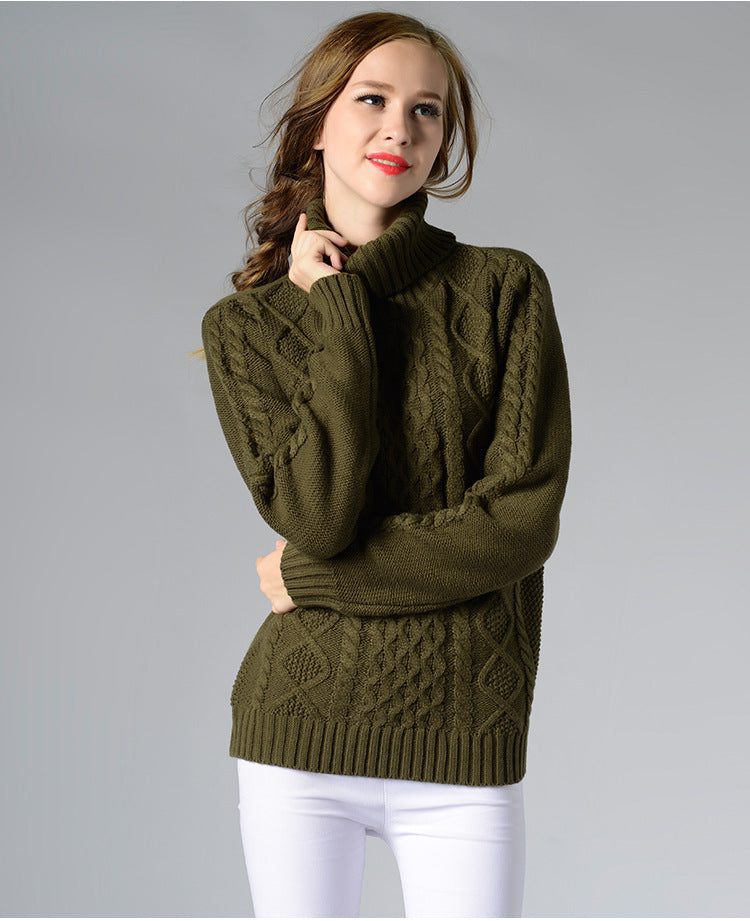 Skovae | Dame Rullekrave sweater med lange ærmer og kabelstrik