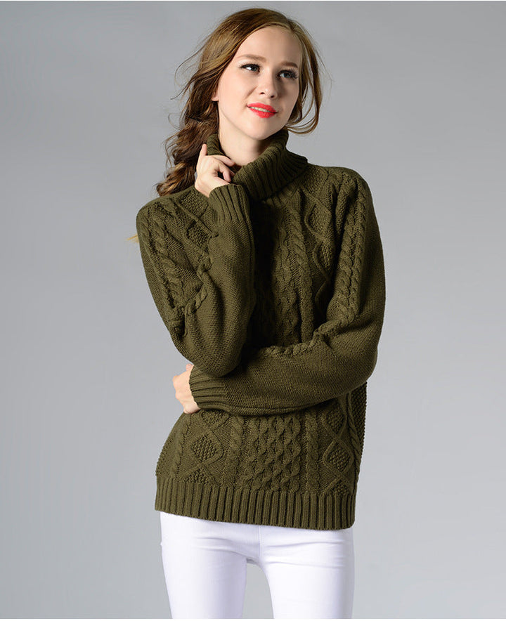 Skovae | Dame Rullekrave sweater med lange ærmer og kabelstrik