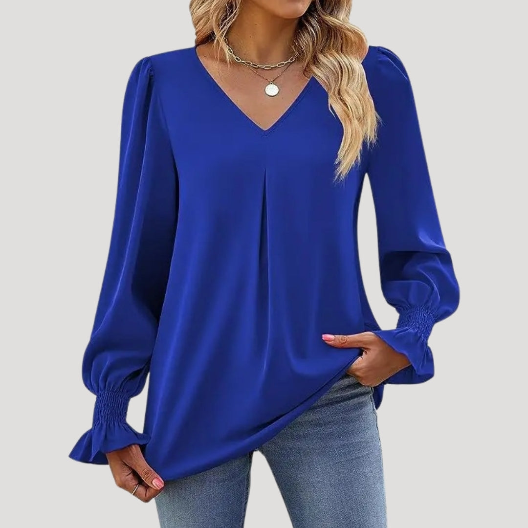 Stilla | Elegant V-Hals Langærmet Bluse