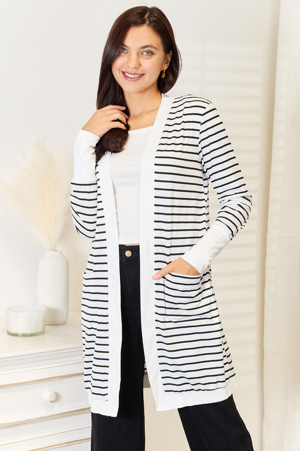 Stilla | Tag Stribet Åben Front Langline Cardigan