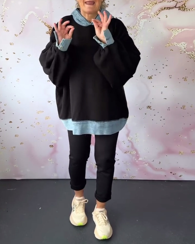 Stilla | Hoodie med lanternærmer i kontrastfarve