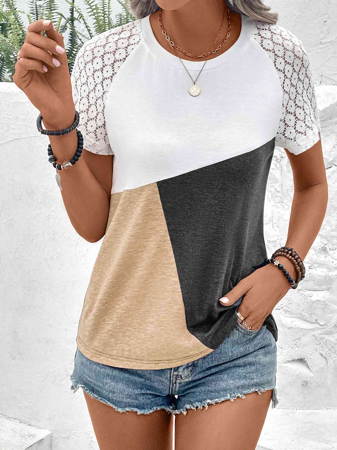 Stilla | Block Raglan Ærme Rund Hals T-shirt