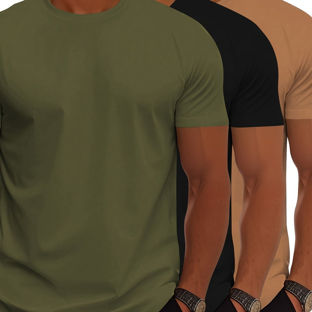 Skovae | 3Er Pack Herre T-shirts med Korte Ærmer, Sommerlige Ensfarvede Farver