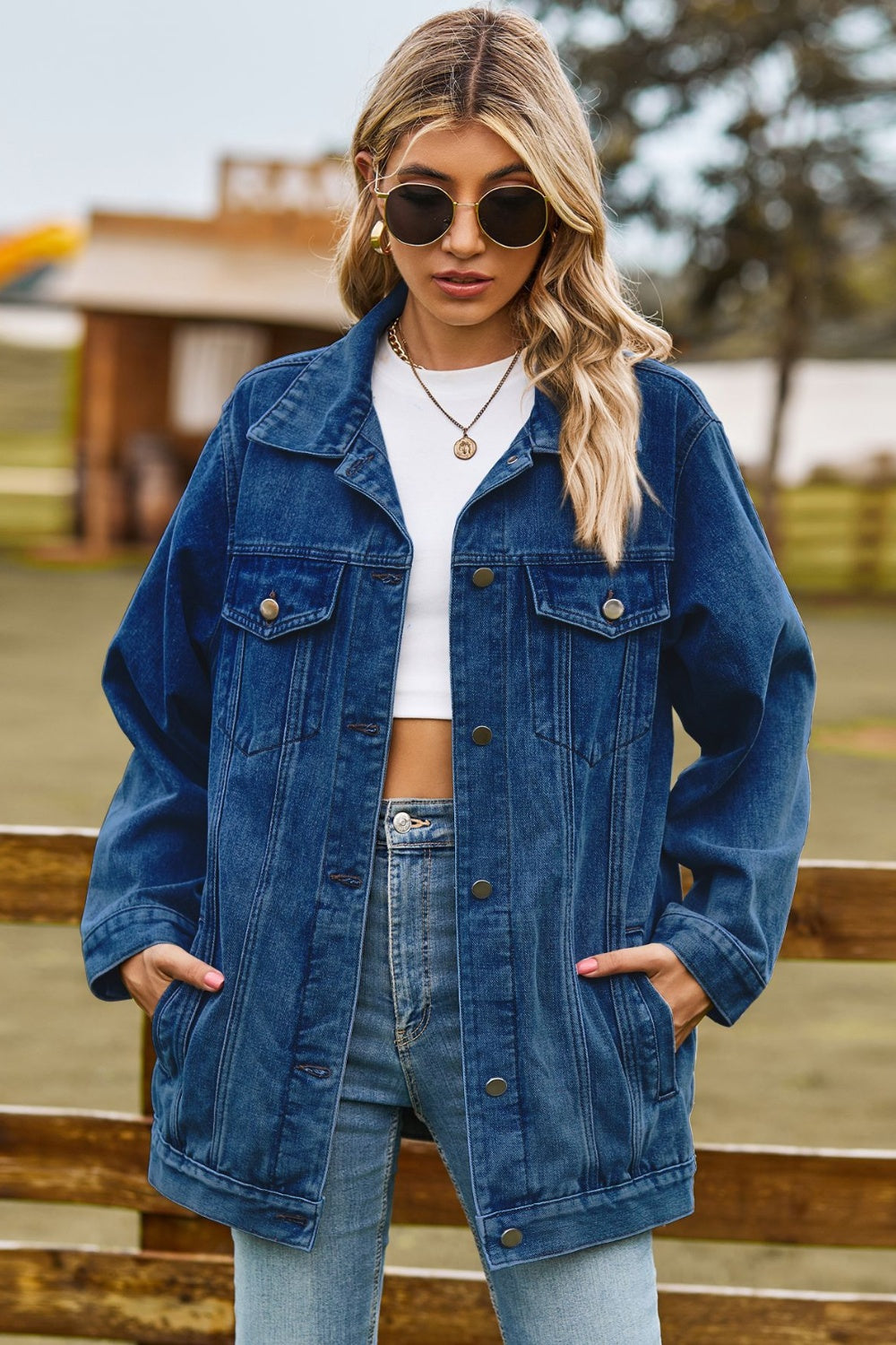 Stilla | Kravehals Denim Jakke Med Lommer