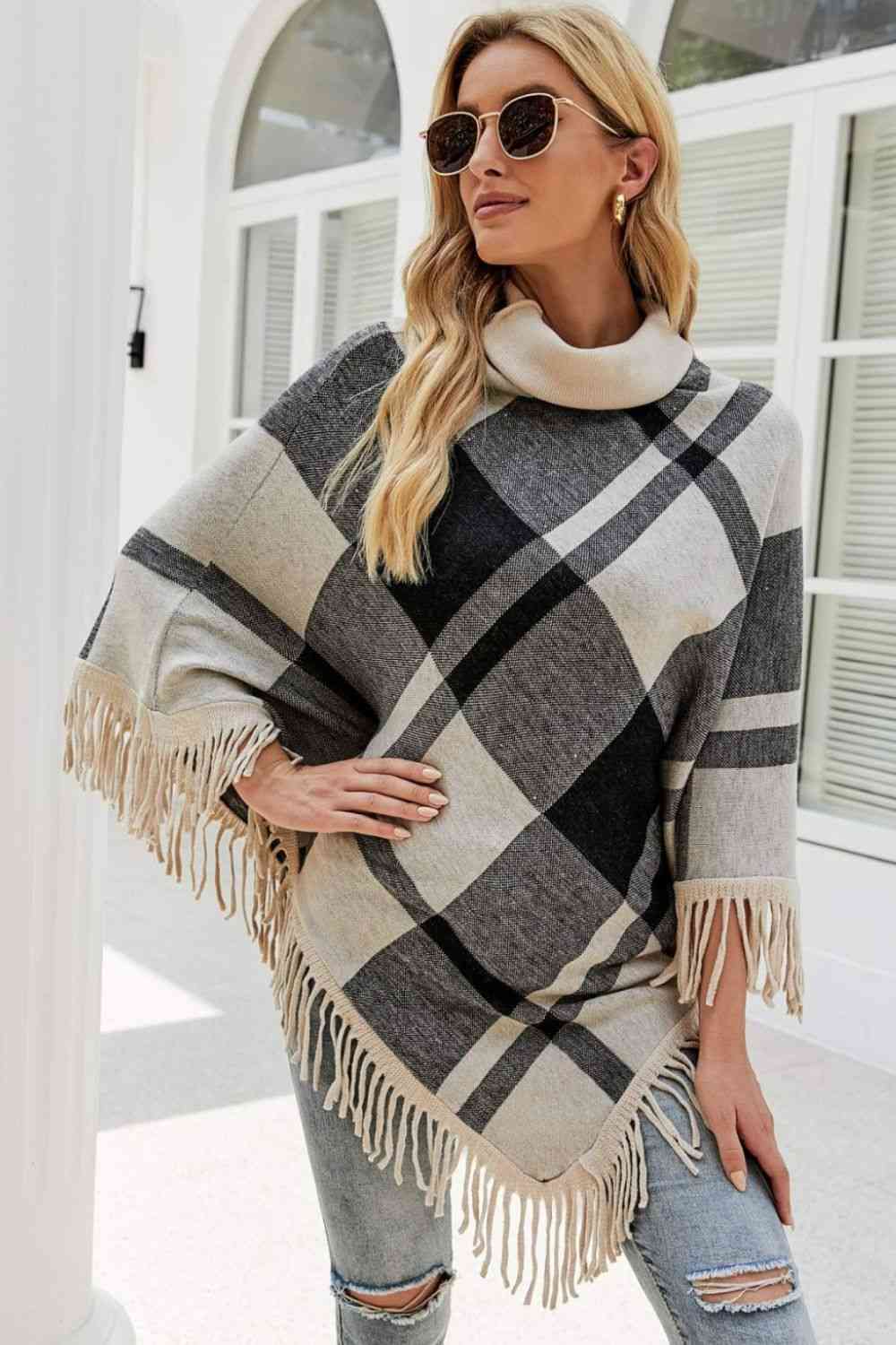 Stilla | Turtleneck Frynse Kant Poncho