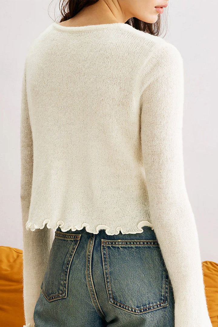Stilla | Slim, Floral Strik Cardigan med Flæser