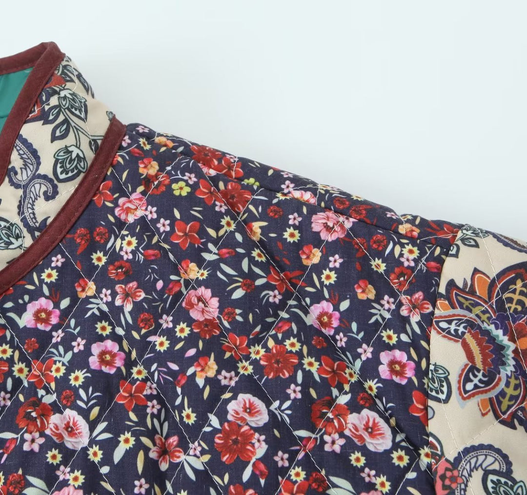 Stilla | Halvforet Retro Blomsterprint Frakke Med Lommer Til Damer