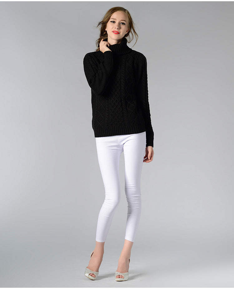 Skovae | Dame Rullekrave sweater med lange ærmer og kabelstrik