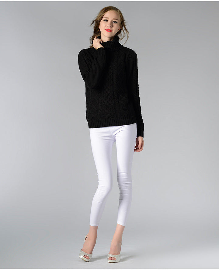 Skovae | Dame Rullekrave sweater med lange ærmer og kabelstrik
