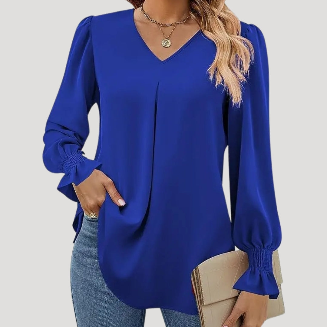 Stilla | Elegant V-Hals Langærmet Bluse