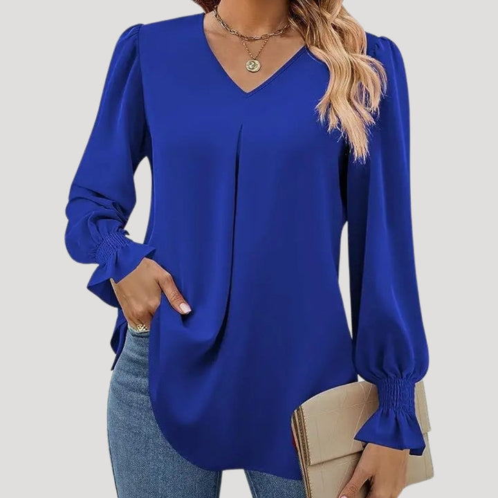 Stilla | Elegant V-Hals Langærmet Bluse