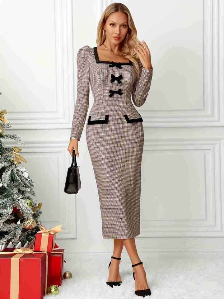 Stilla | Plaid Square Neck Puff Sleeve Dress