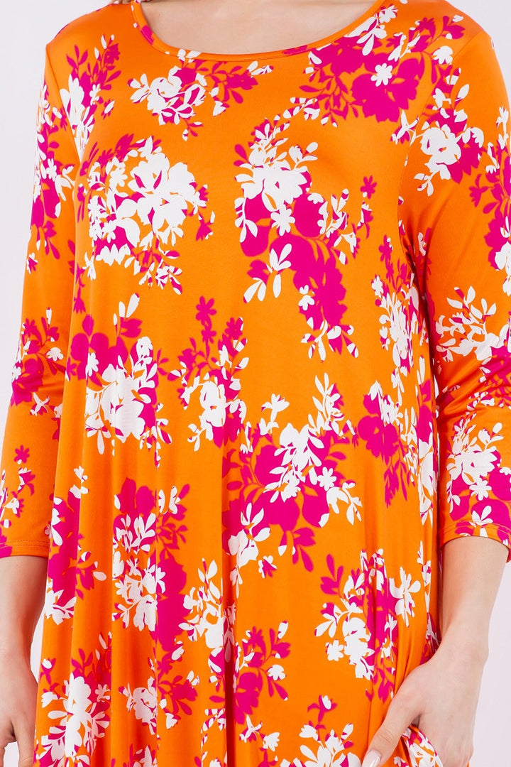 Stilla | Full Size Pick-up Hem Asymmetrisk Blomster Midi Kjole
