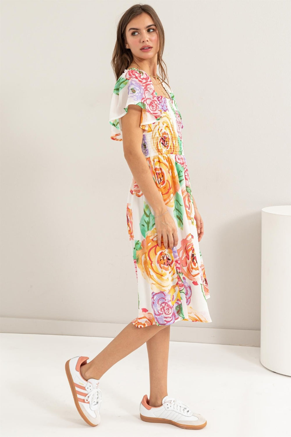 Stilla | Floral Flutter Sleeve Smocked Dress
