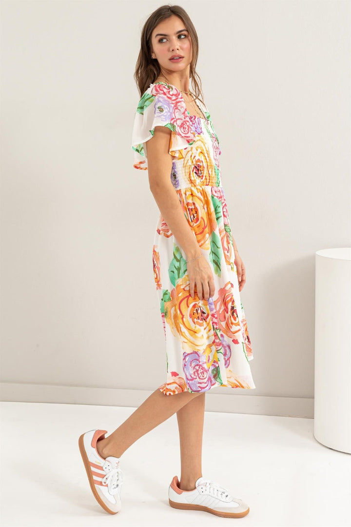 Stilla | Floral Flutter Sleeve Smocked Dress