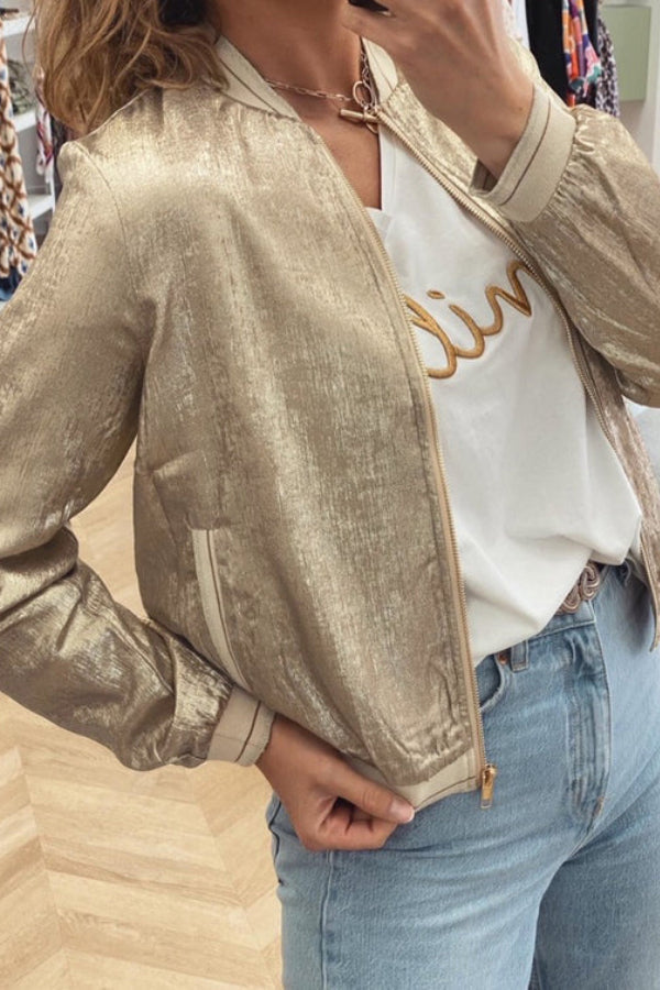 Stilla | Khaki Metallic Lynlås Baseballjakke