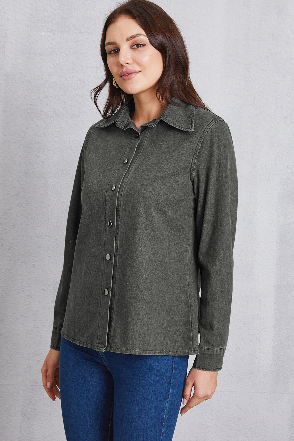Stilla | Hals Knap Op Denim Top