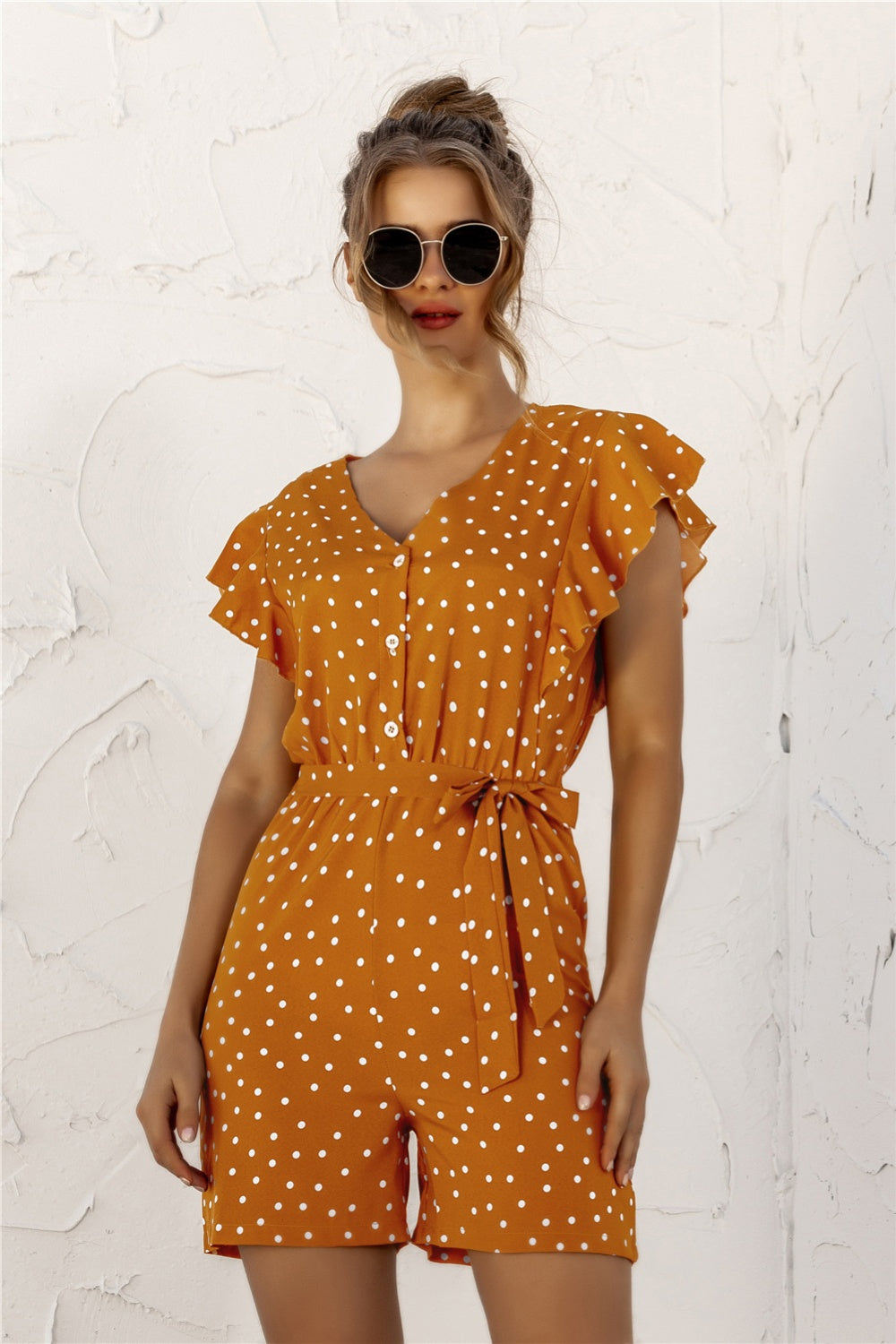 Stilla | Polka Dot Halv Knap Romper