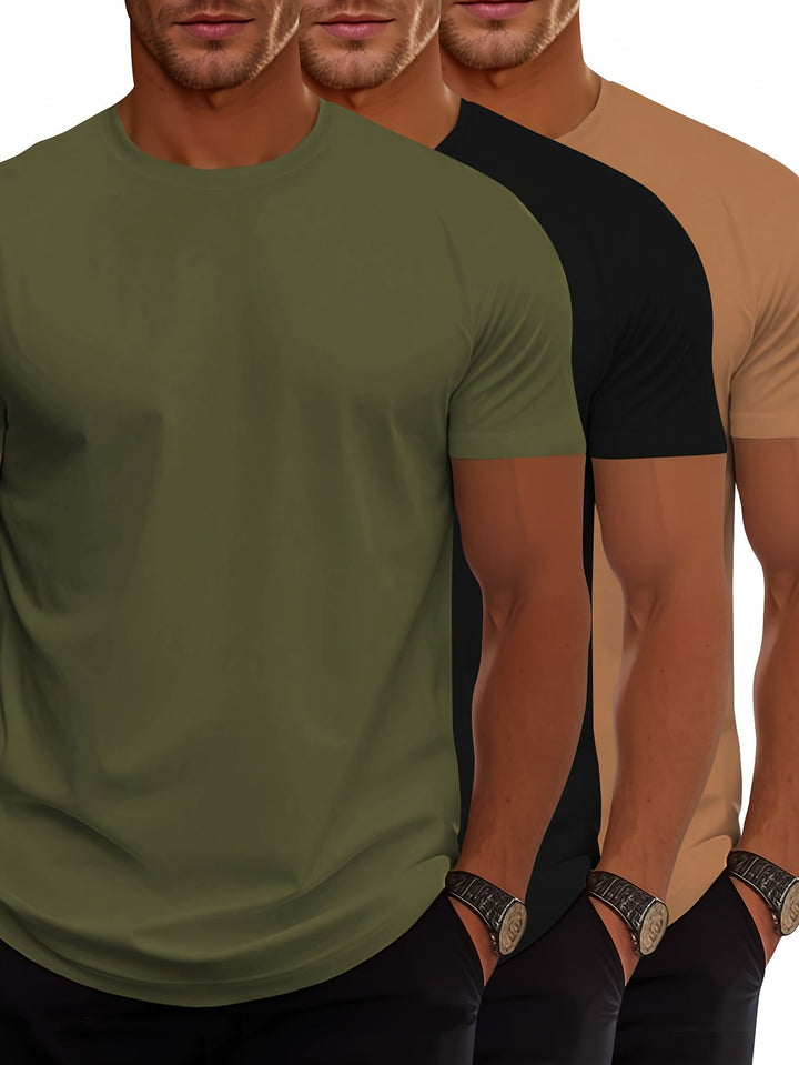 Skovae | 3Er Pack Herre T-shirts med Korte Ærmer, Sommerlige Ensfarvede Farver