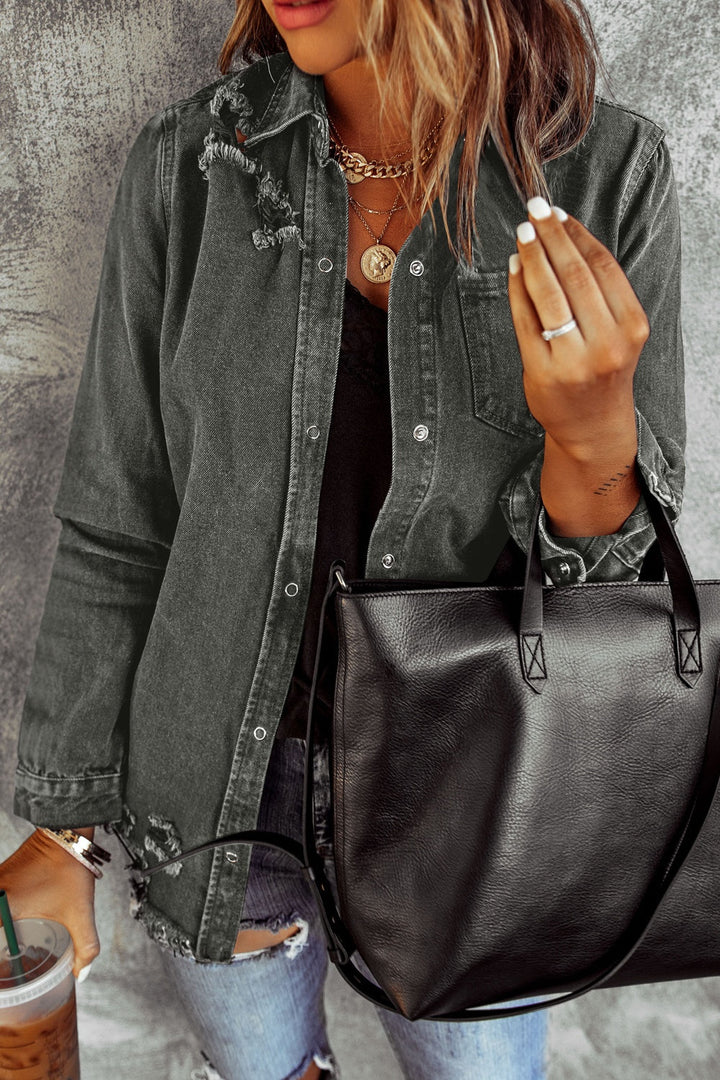 Stilla | Raw Hem Snap Down Denim Jakke