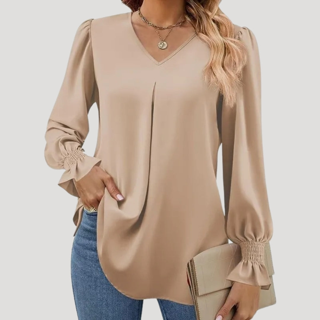 Stilla | Elegant V-Hals Langærmet Bluse