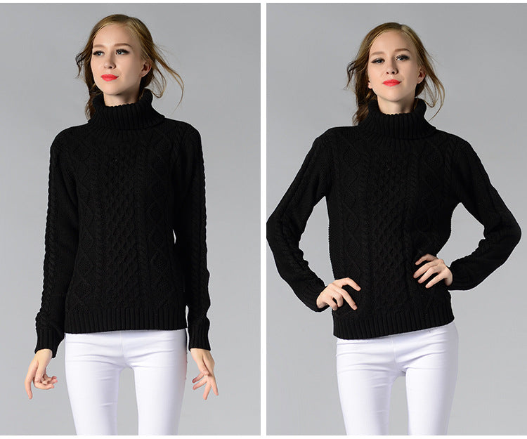 Skovae | Dame Rullekrave sweater med lange ærmer og kabelstrik