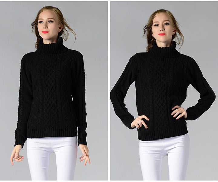 Skovae | Dame Rullekrave sweater med lange ærmer og kabelstrik