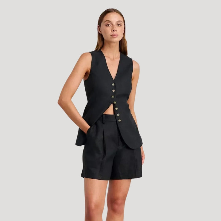 Stilla | Kvinders Linned Co Ord Sæt Vest Og Shorts