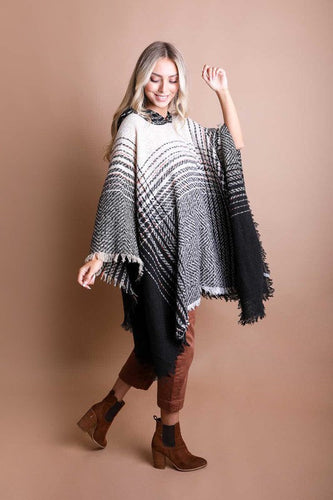 Stilla | Tweed Hættetrøje Franset Kant Poncho