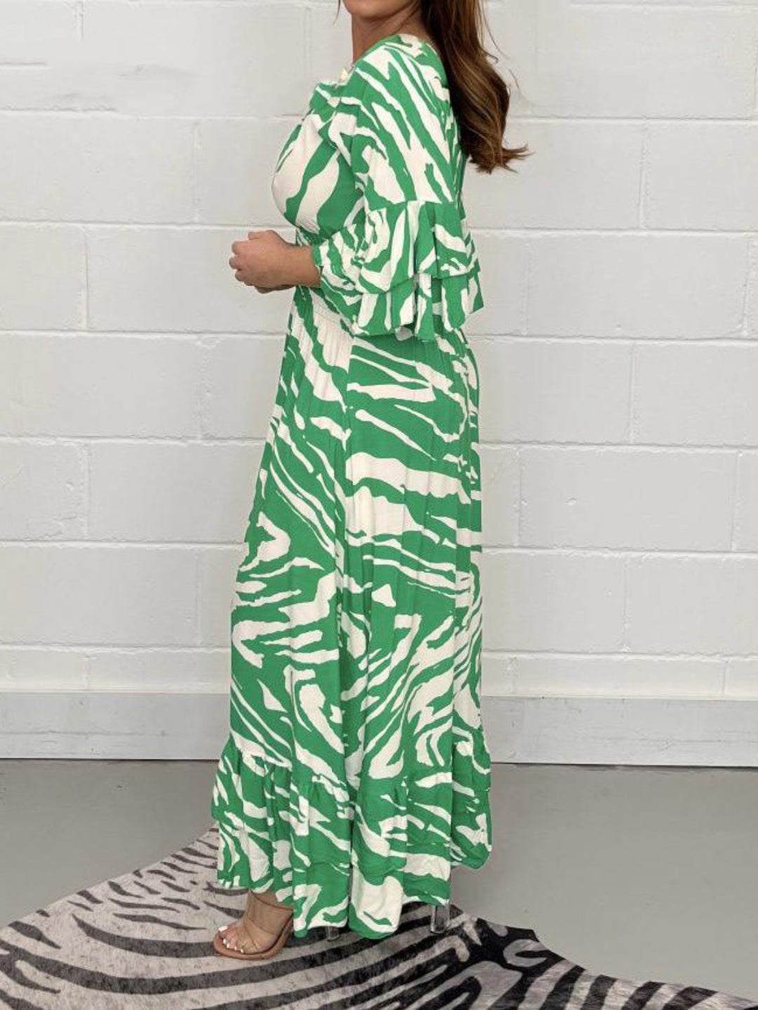 Stilla | Prinetet Flounce Sleeve Maxi Kjole