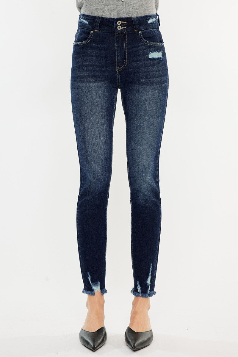 Stilla | Full Size Cat's Whiskers Raw Hem Høj Talje Jeans