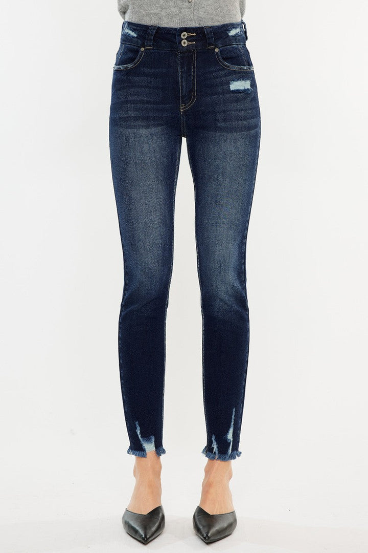 Stilla | Full Size Cat's Whiskers Raw Hem Høj Talje Jeans