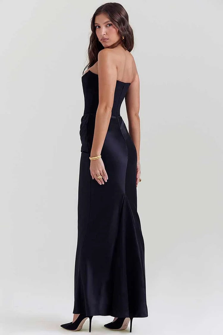 Skovae | Elegant Bustier-Patchwork Formelle Fest Fishtail Maxi Kjoler-Sort